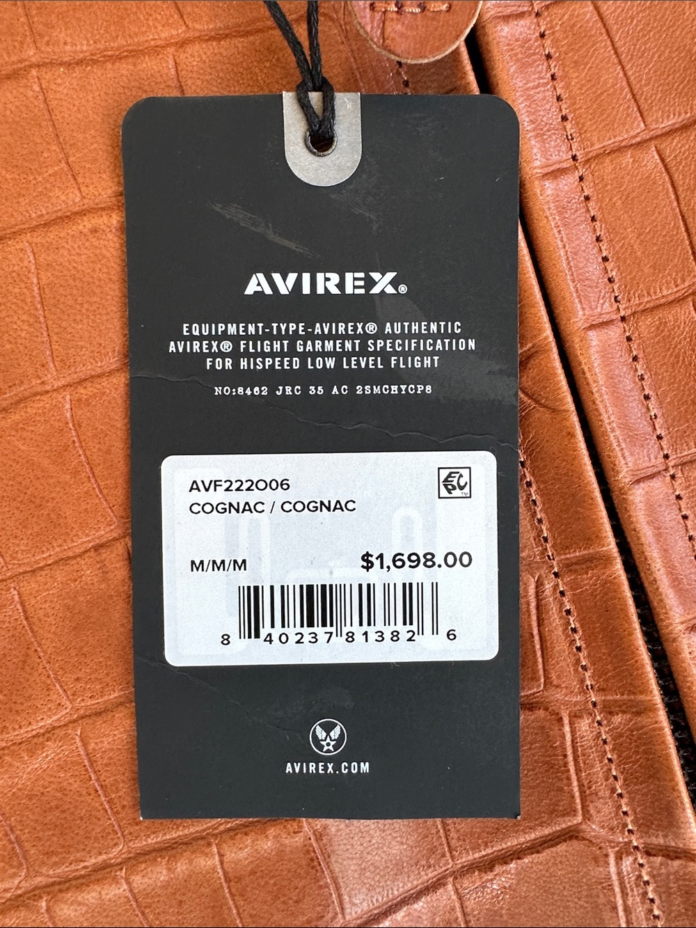 Avirex Croc-Embossed Tan/Brown Bomber Jacket with Crest Patch - Picture 4 of 10